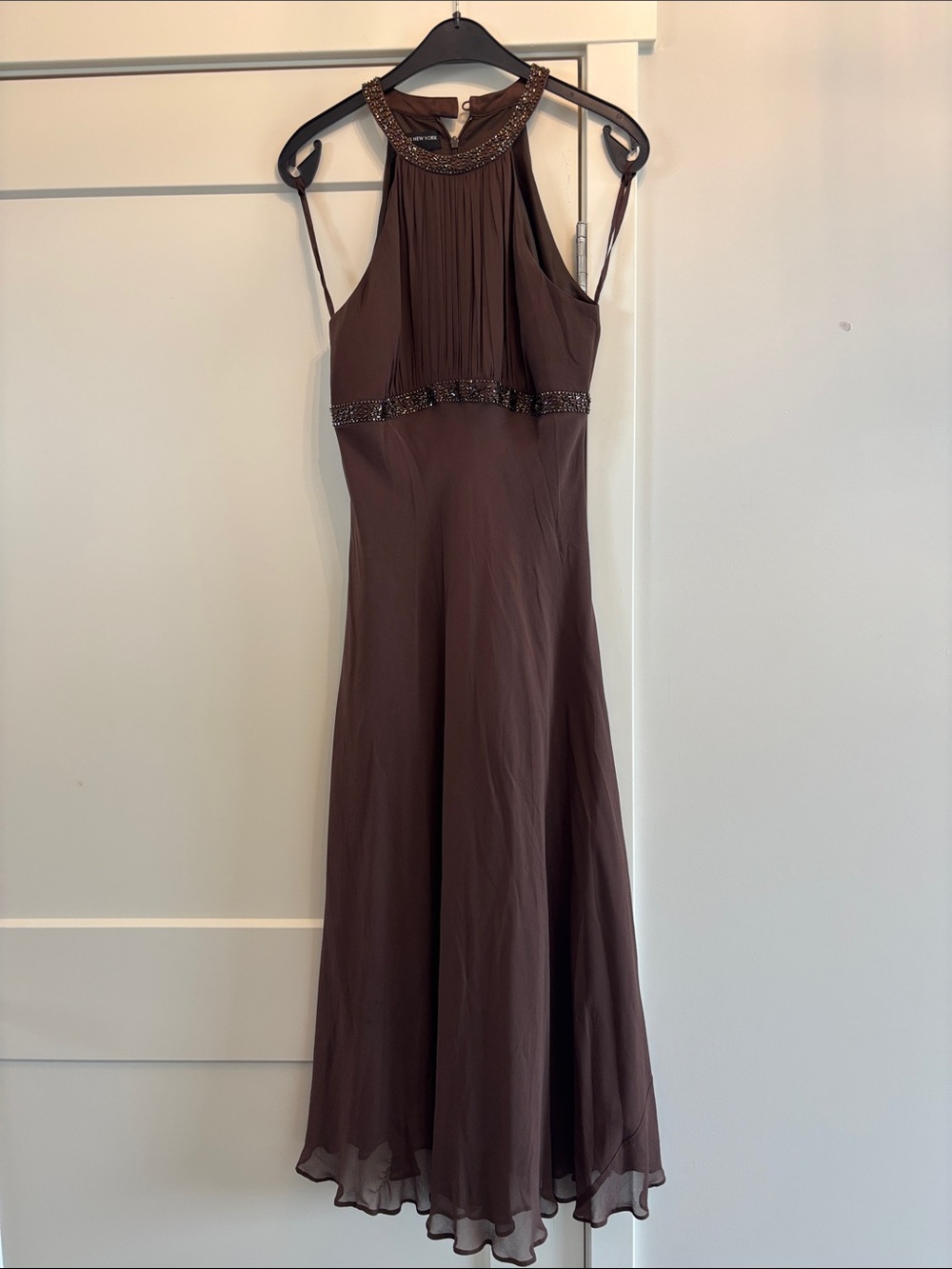 Jones New York Brown Beaded Halter Maxi Dress